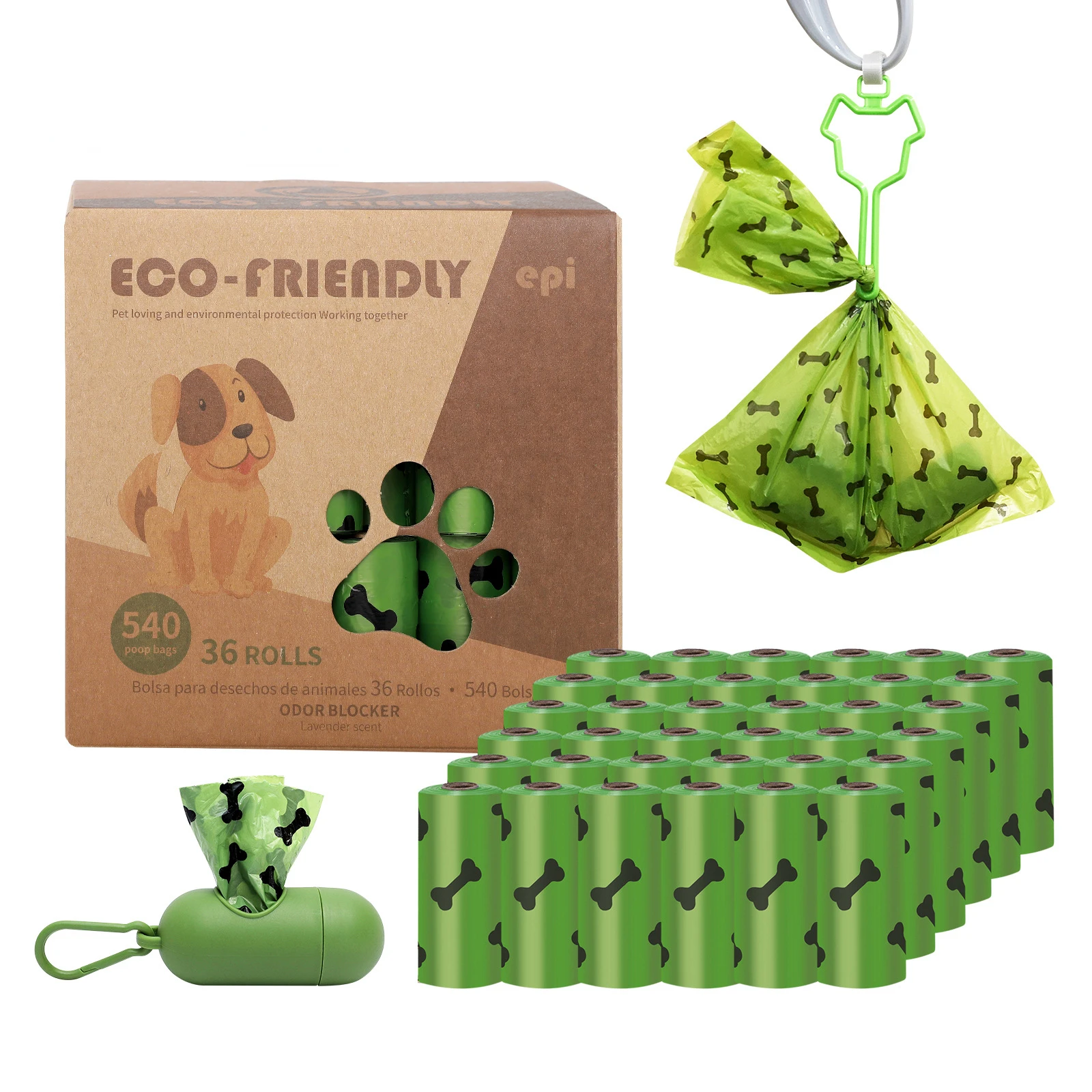 Bolsa de basura biodegradable EPI para mascotas, bolsas para excrementos de perros, dispensador de bolsas para excrementos de perros, suministros de limpieza para perros, productos para perros