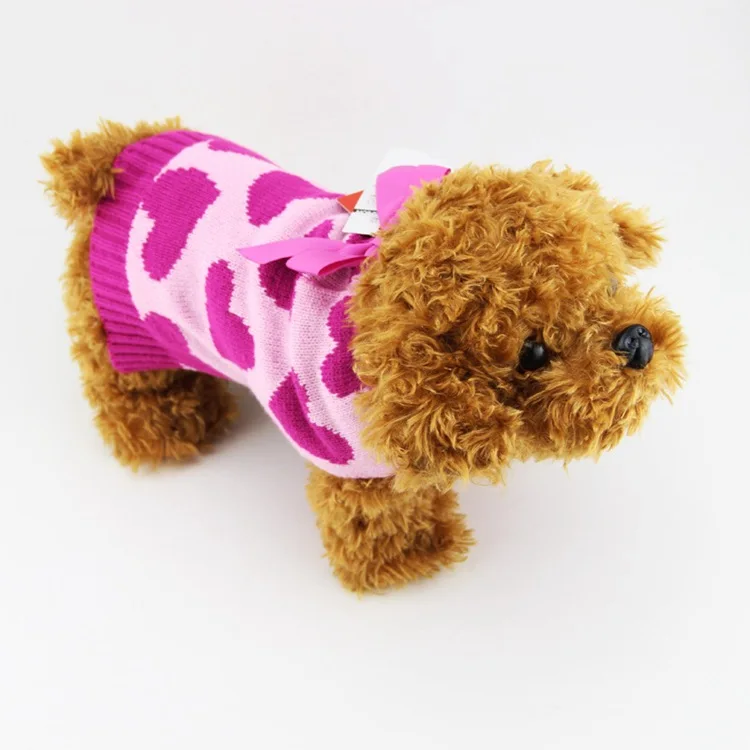 Suéter de amor para perros, Otoño Invierno, suéter navideño para mascotas, rosa, lazo de amor rojo, ropa para gatos y perros, camisa de fondo cálida para mascotas, suministros para mascotas - imagen 3