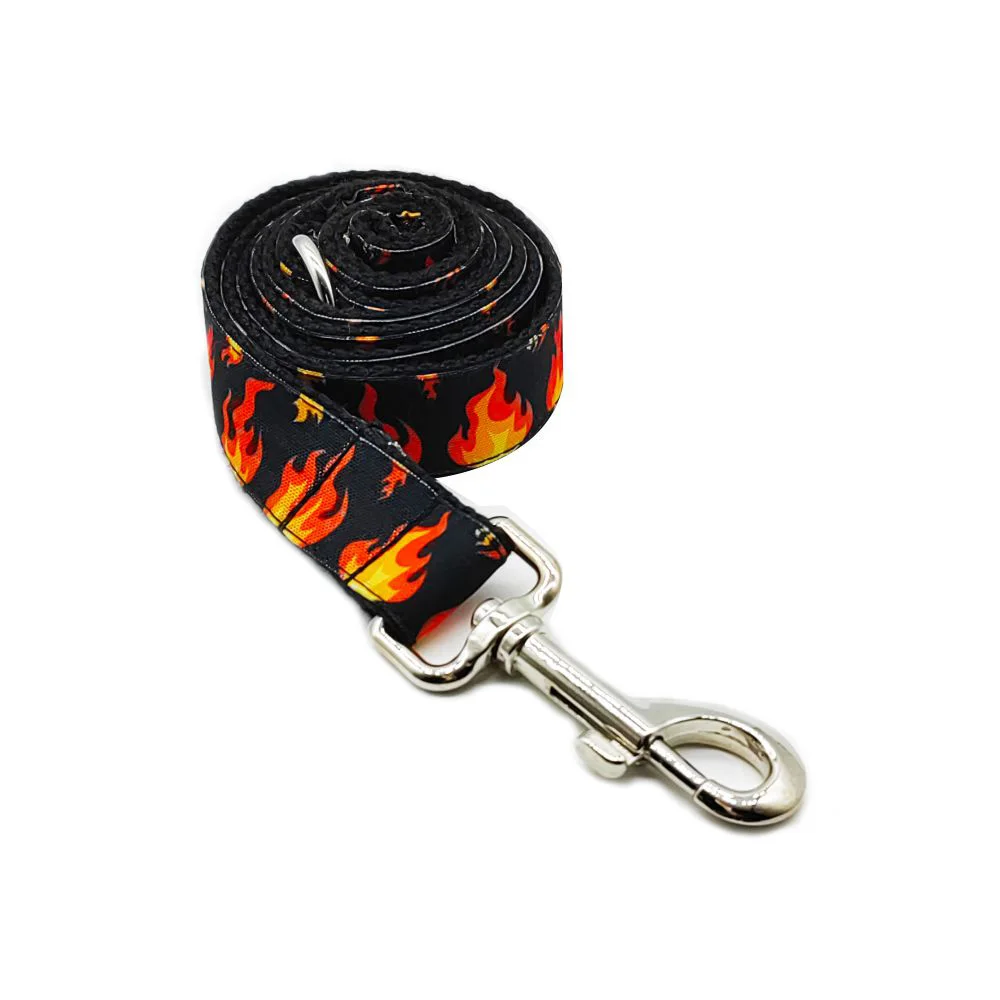 Collar de mascota con patrón de fuego personalizado, etiqueta de identificación de cachorro, ajustable, accesorio para gato, negro, básico, Correa - imagen 3