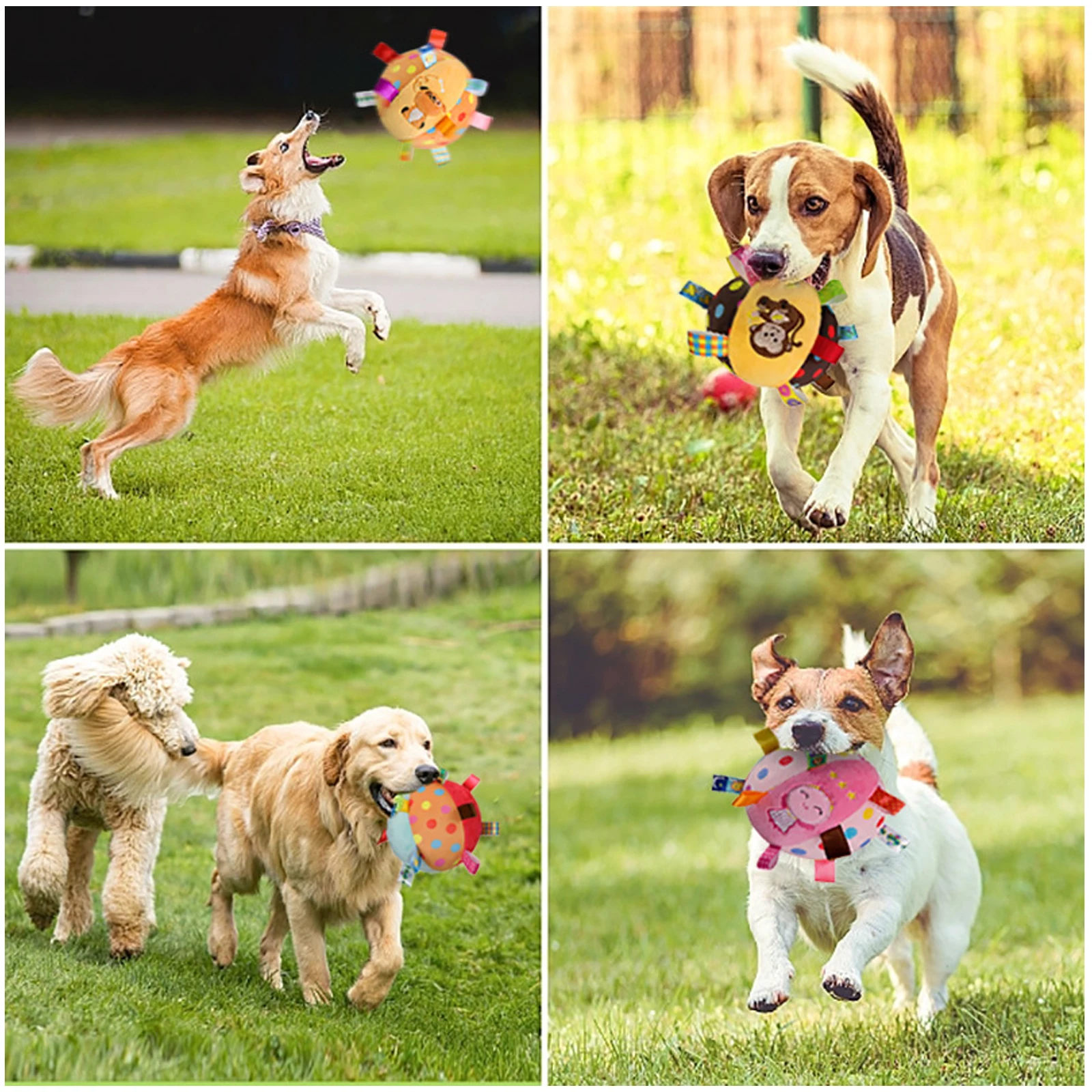 Juguete de fútbol para perros con campana incorporada, sonido chirriante, juguetes interactivos para perros, juguete de peluche duradero para perros, suministros de entrenamiento para mascotas - imagen 5