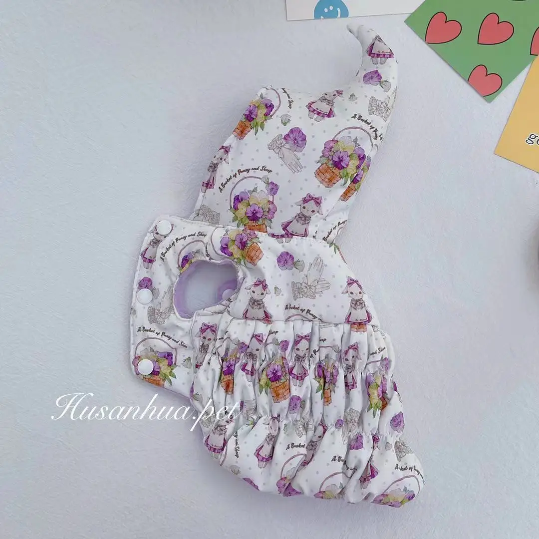 Abrigo con capucha puntiagudo de lavanda para mascotas para gatos en otoño e invierno con Parkas de terciopelo grueso para perros, abrigo cálido de oso de peluche, chaqueta para perros - imagen 4