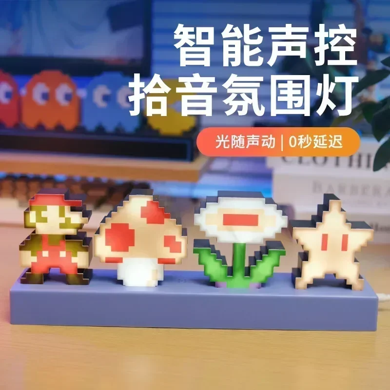 Super Marios Bros sonido inteligente Control USB luz LED música ritmo recogida ambiental lámpara de noche iluminación decoración de la habitación regalo para niños - imagen 4