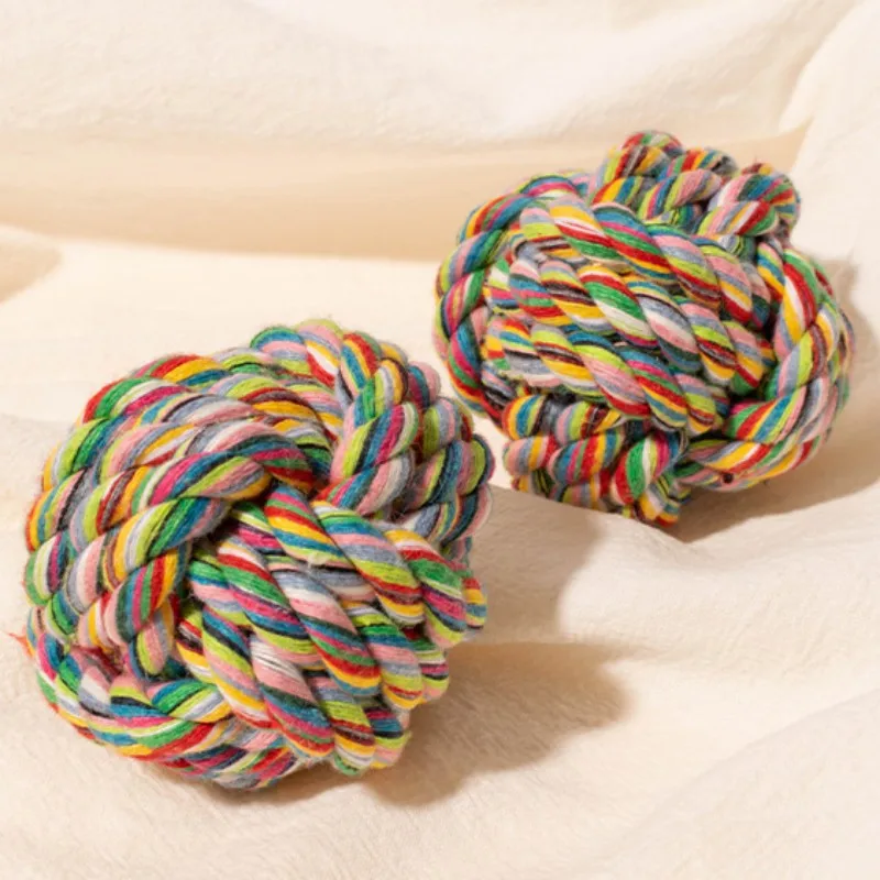 Pelota tejida de algodón para perros, cuerda resistente a las mordeduras, Bola de nudo, juguete de molienda de dientes, bolas de entrenamiento para cachorros - imagen 2