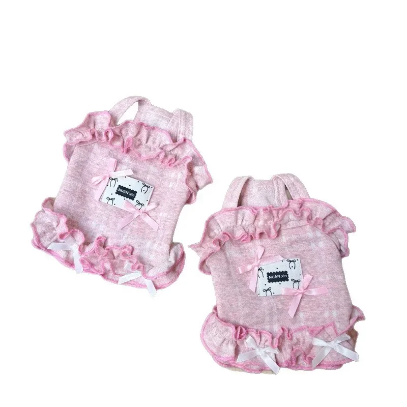 Vestido rosa para mascotas, camisola plisada de verano, ropa de dormir dulce para el hogar, abrigo Base, camisola de encaje con lazo, vestidos para perros pequeños - imagen 5