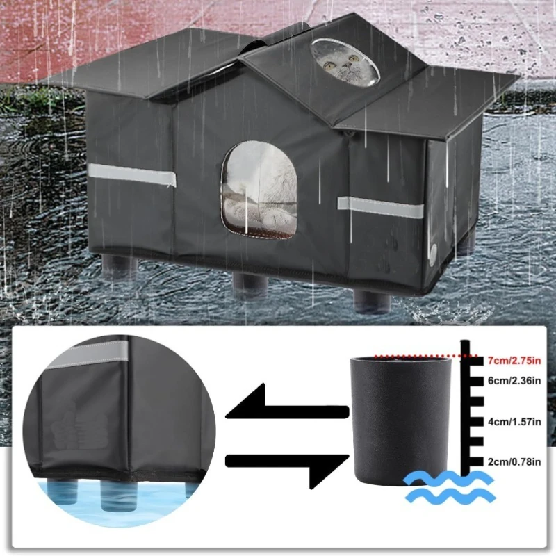 Casa para gatos al aire libre, impermeable, a prueba de lluvia, casa para gatos, calefacción portátil para mascotas, cama para gatos, mascotas, gatitos, cachorros, Catnap, casas plegables - imagen 2