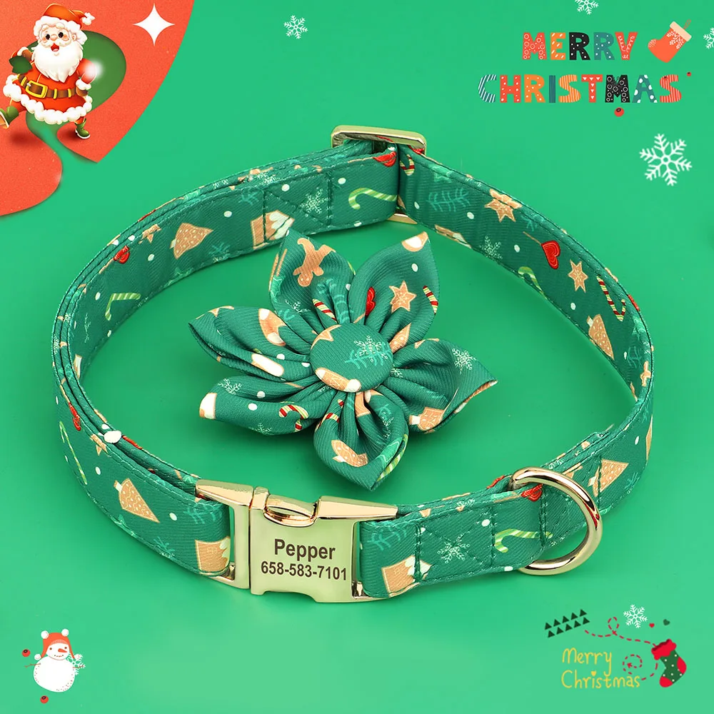 Collar personalizado para perro, Collar de identificación para mascotas, ajustable, regalo de Navidad, flor grabada gratis, perros pequeños y grandes - imagen 3
