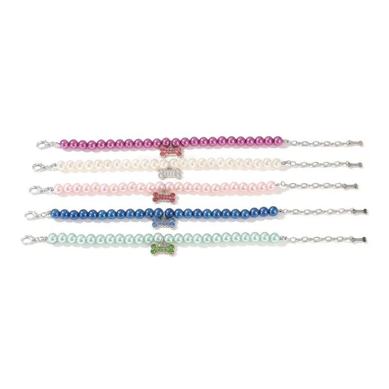 Collier pour chien en perles et strass scintillants, collier réglable de luxe avec pendentif pour petits chiens et chats, accessoire scintillant pour animaux de compagnie - imagen 5