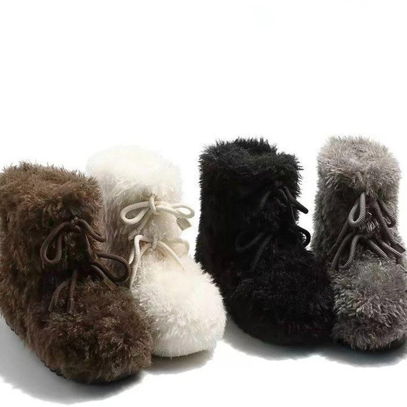 Botas de nieve de piel para mujer, zapatos planos de algodón cálidos de diseñador, nuevos botines de invierno a la moda, Botas deportivas acogedoras de felpa cortas para mujer - imagen 5