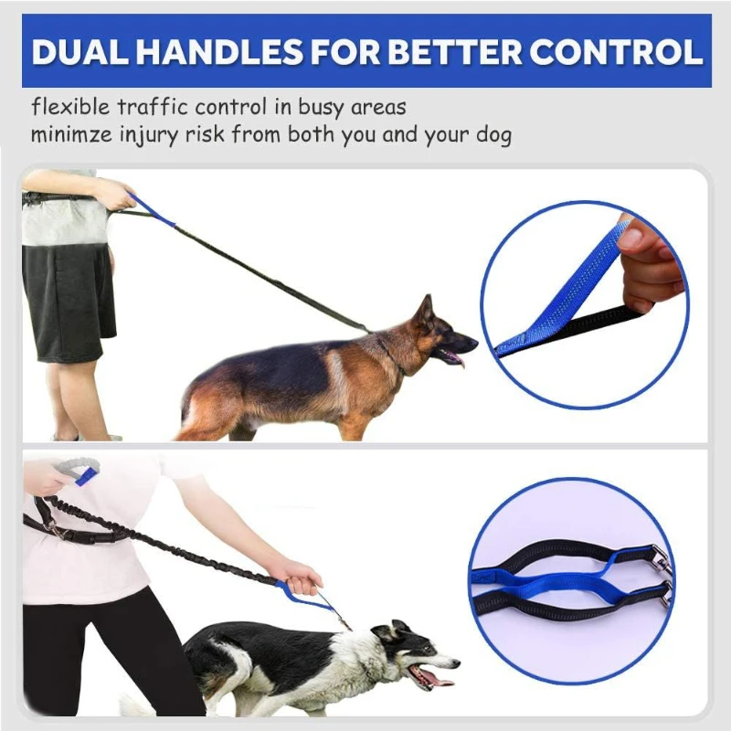 Manos libres perro grande correr suministros retráctiles entrenamiento para caminar, cinturón ajustable perros mascota cintura Bungee libre trotar 2 - imagen 5