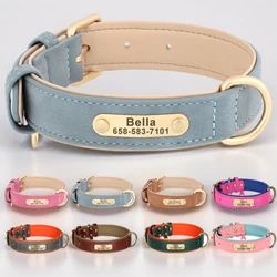 Collar de cuero PU con placa grabada para perros - Identificación