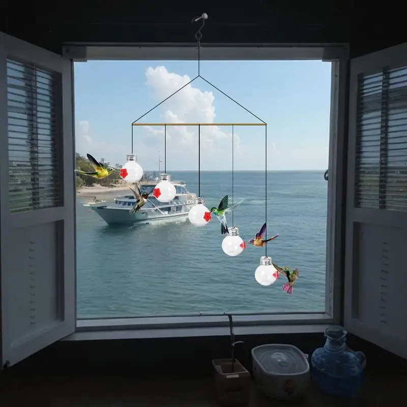 Comedero de colibrí, carillón de viento encantador, colgante, alimentadores de colibrí, creativo, ligero, hecho a mano, decoración de ventana - imagen 5