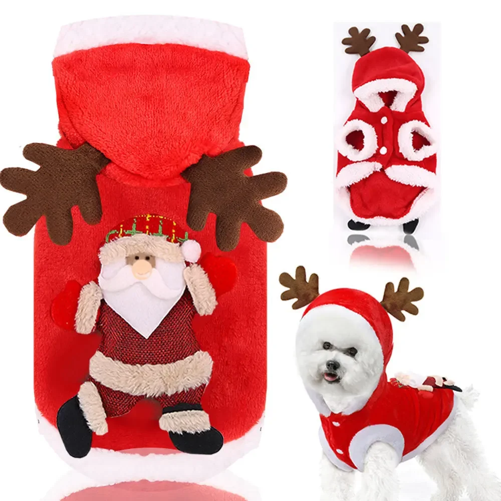 Ropa de franela cálida y festiva para otoño e invierno, ropa para mascotas, gatos, perros, alce, Navidad, Año Nuevo, suministros para vacaciones - imagen 3