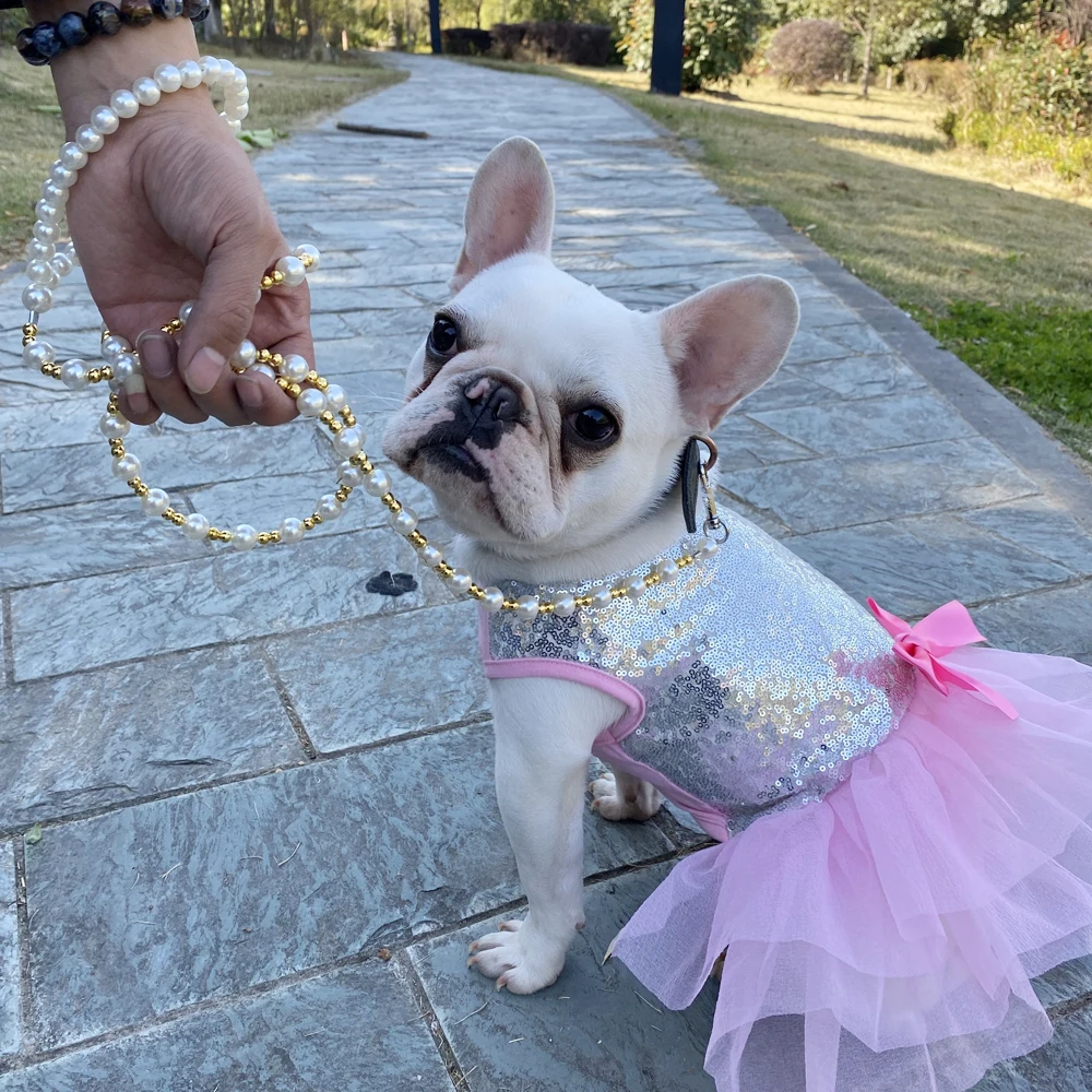 Correa para perro con cuentas de perlas de diseño de lujo, cadena de moda, correas para mascotas para perros pequeños, cachorros, Chihuahua, Yorkies, gatos, accesorios para caminar para mascotas - imagen 4