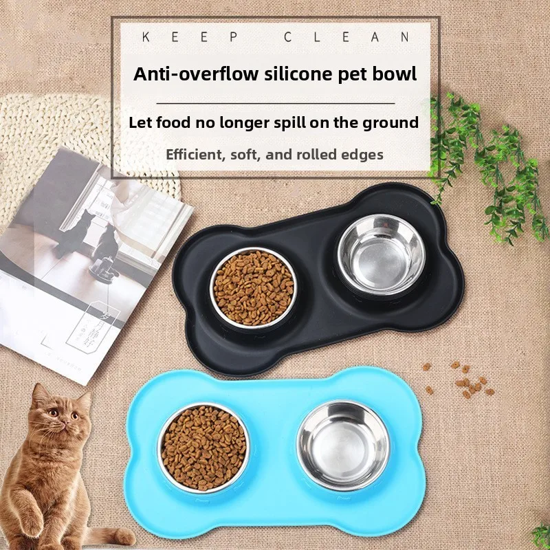 Comedero doble antideslizante de acero inoxidable para perros y gatos - imagen 4