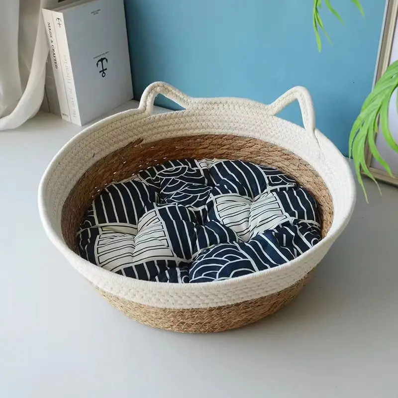 Cama tejida de paja de doble color para gatos, alfombrilla suave para gatos, rascador para gatos, almohadilla para garras de molienda, suministros para mascotas Four Seasons - imagen 2