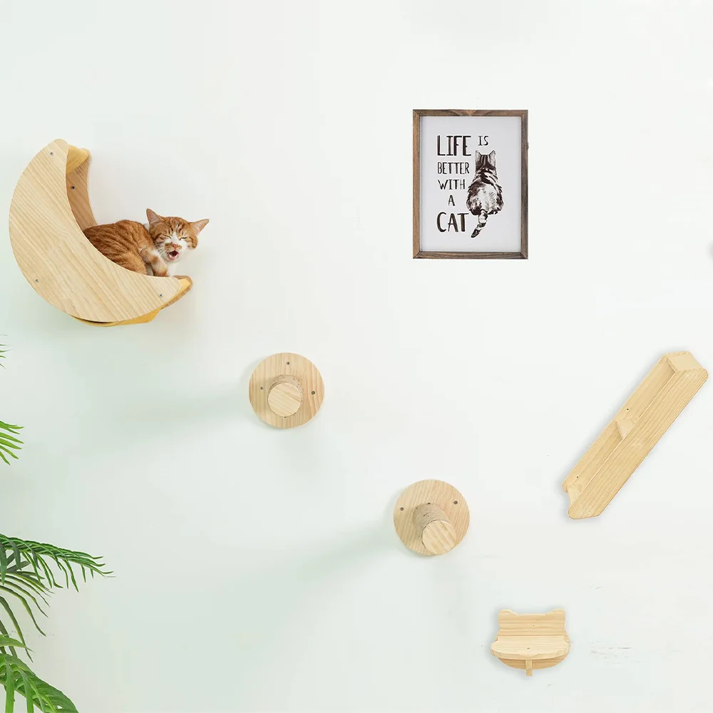 Estantes de escalada para gatos, hamaca y escalones montados en la pared para gatos, plataforma para caminar y saltar, muebles de madera, juego y dormir para gatitos - imagen 5