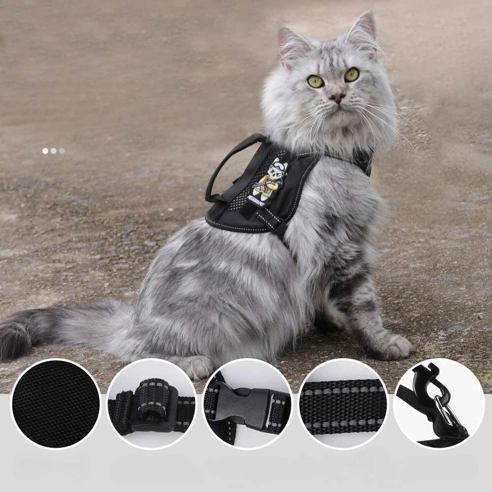 Arnés chaleco para gatos con asas pecho espalda reflectante transpirable