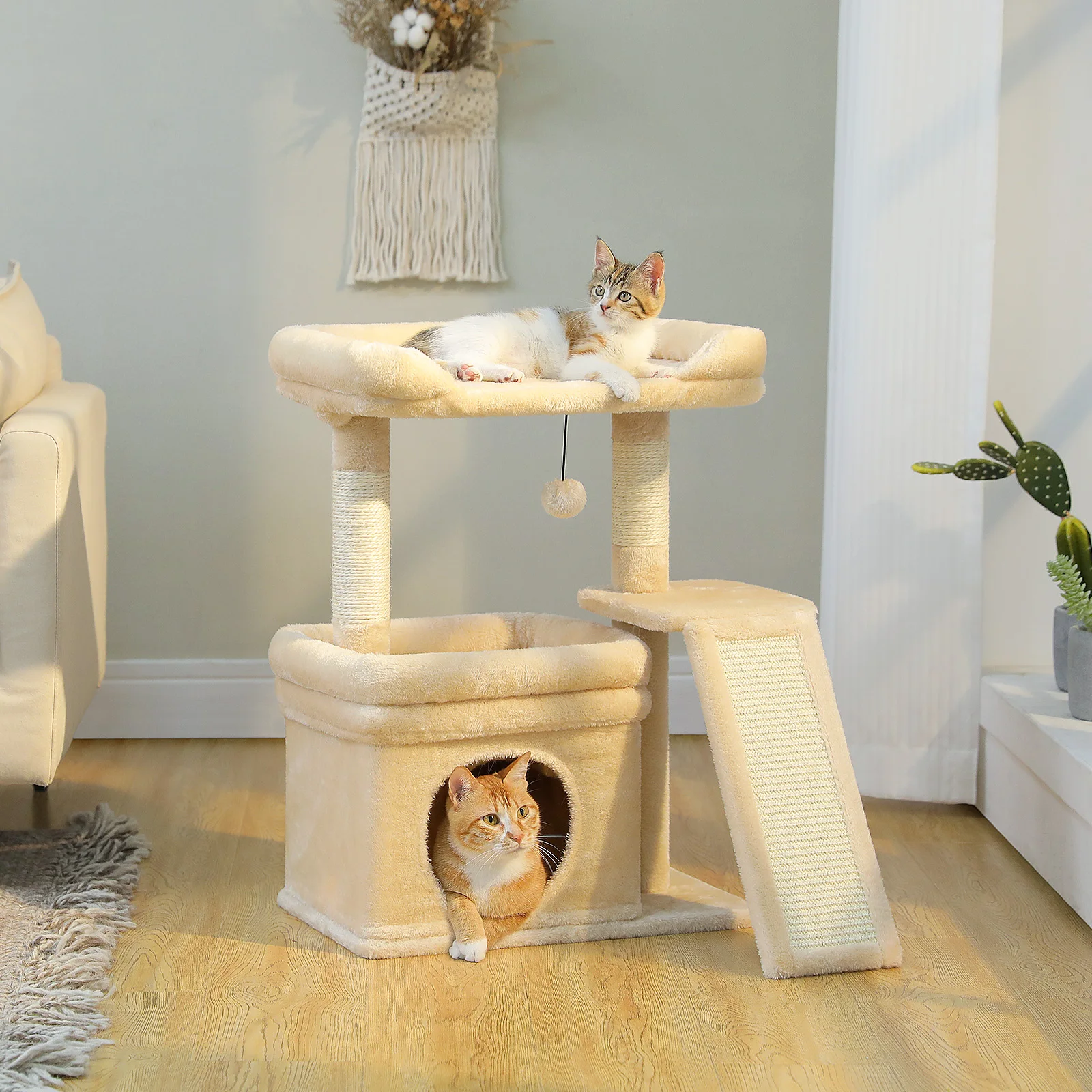 Árbol de interior para gatos con plataforma, condo y rascador de sisal