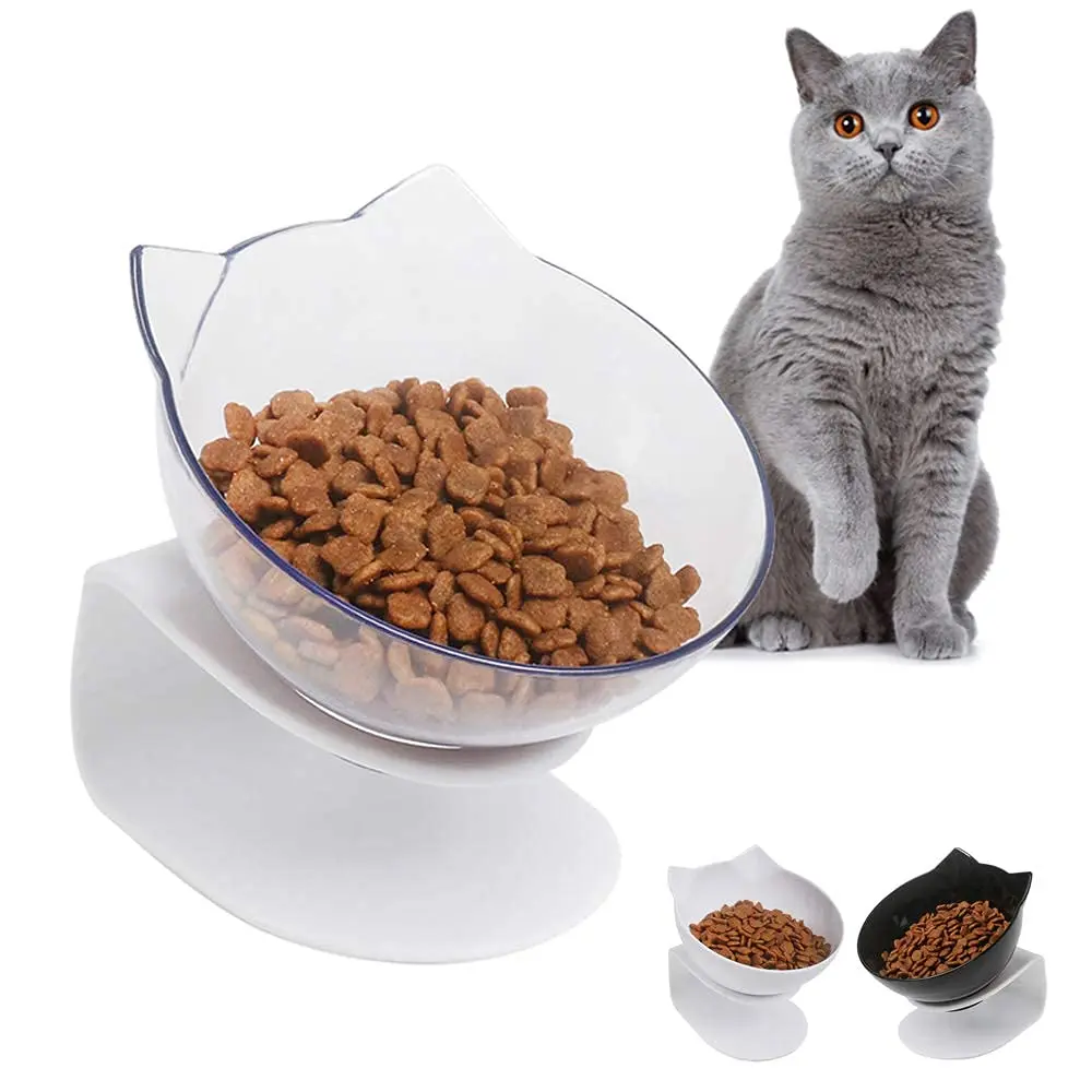 Comedero elevado inclinado antideslizante para gatos y perros pequeños