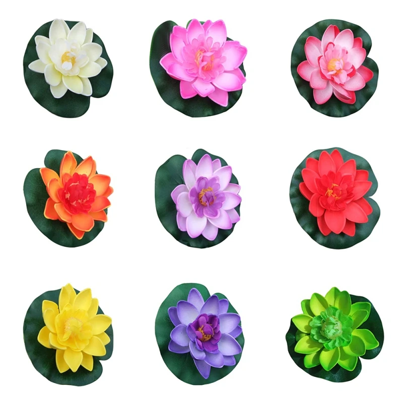 Loto de espuma flotante Artificial con almohadilla de lirio de agua, flor realista, Ornanment Floral para el hogar, decoración de estanque de jardín, colores surtidos
