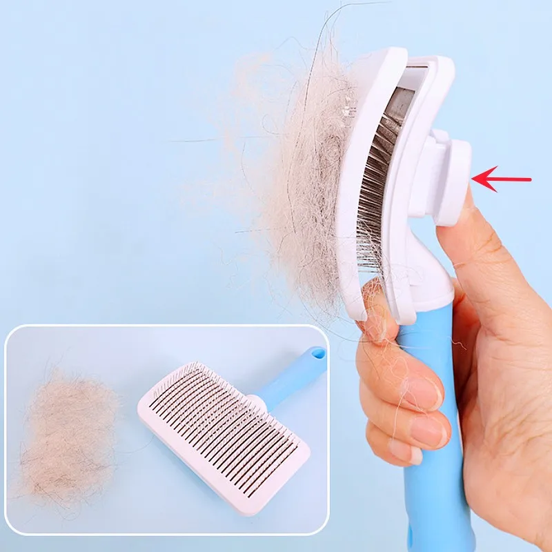 Peine para perros, cepillo automático para perros, removedor de pelo para mascotas, cepillo autolimpiante para gatos, peine de un botón para perros, limpieza de nudos, suministros para mascotas - imagen 4