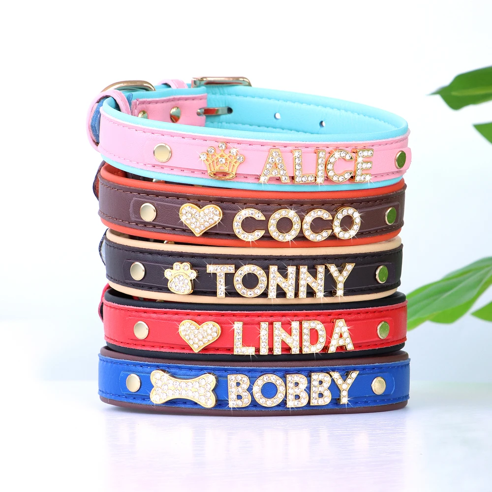 Collar de gato con diamantes de imitación ostentosos, collares personalizados gratis para cachorros y gatos, dijes con nombre de gatito, Collar de cristal para mascotas, accesorios para gatos - imagen 4
