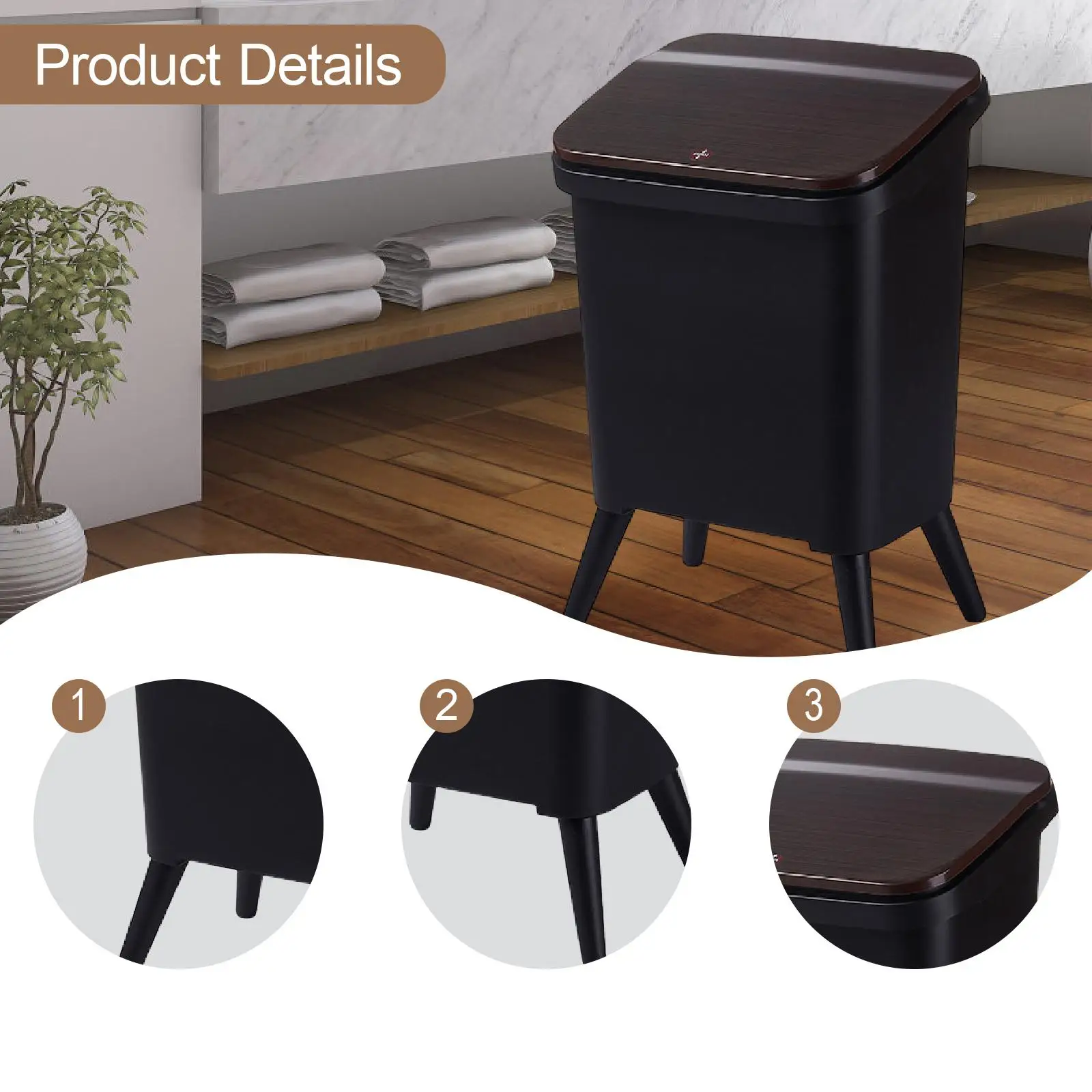 Bote de basura con patas, cubo de basura para interiores y exteriores, cesta de basura con tapa tipo prensa para dormitorio de Hotel, hogar debajo del fregadero - imagen 5