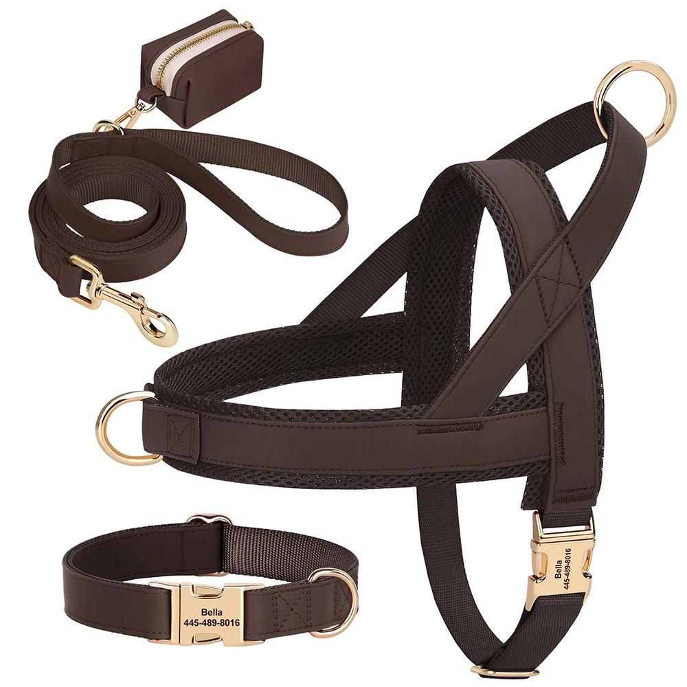 Arnés de Collar para perro, conjunto de bolsa con correa, collares para perros personalizados gratis, arnés de Collar con hebilla grabada para mascotas con bolsas de residuos de cuerda de plomo para perros - imagen 2