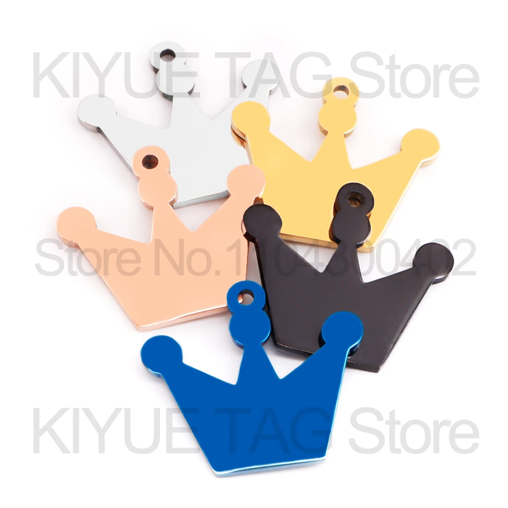100 Uds. De acero inoxidable con forma de corona, espejo de metal, etiqueta de identificación en blanco, accesorio para Collar de perro, logotipo de personalidad grabable - imagen 5