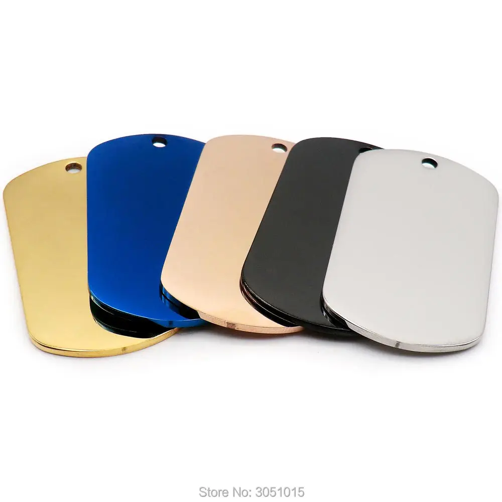 Venta al por mayor, 100 Uds., material de acero inoxidable, tarjeta militar, etiqueta de identificación personalizada para mascotas, fuente artística para gatos, efecto espejo de doble cara - imagen 3