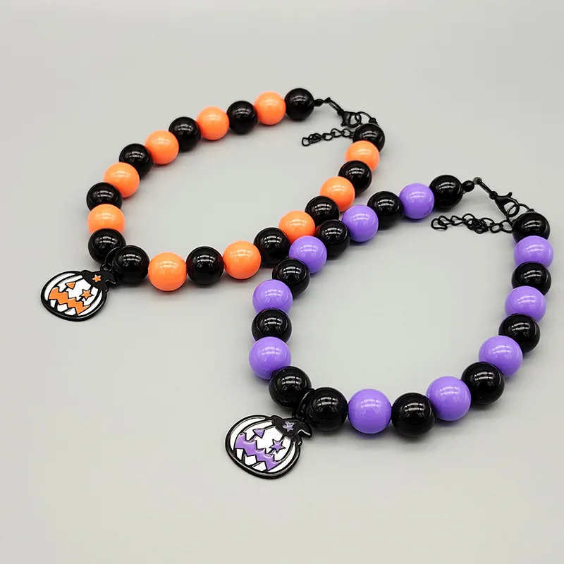 Collar de cuentas para mascotas de Halloween, Collar para perro y gato con cabeza de calabaza, cadena ajustable para el cuello de perro, adorno para mascotas - imagen 2