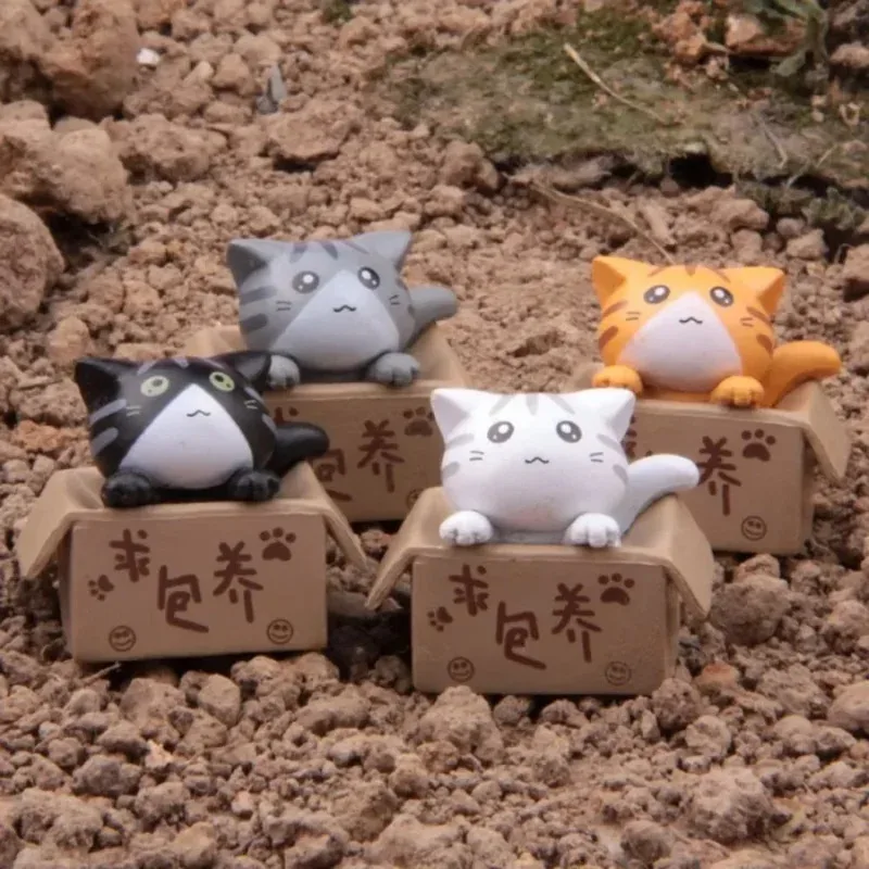 Mini adorno creativo de gato de dibujos animados, micropaisaje, estatua de gatito de jardín de plástico, juguete, figuritas bonitas