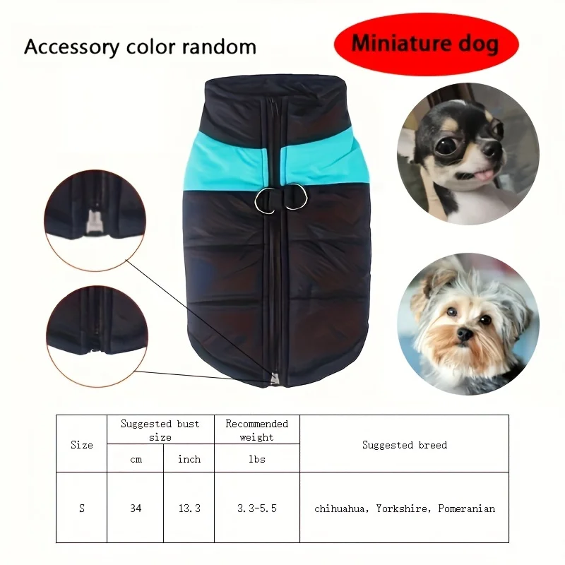 Ropa para perros de 1 pieza, chaleco práctico acolchado cálido de invierno para mascotas, chaqueta con cremallera trasera, abrigo para perros - imagen 4