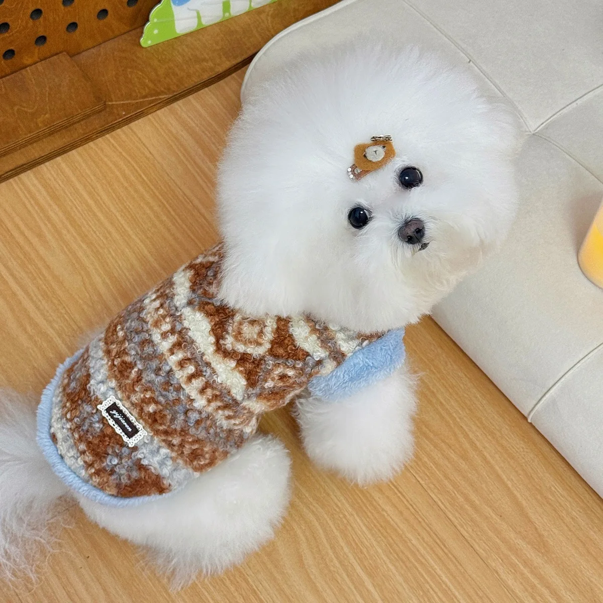 Chaleco cálido de felpa a rayas para perros pequeños tipo Schnauzer - imagen 4