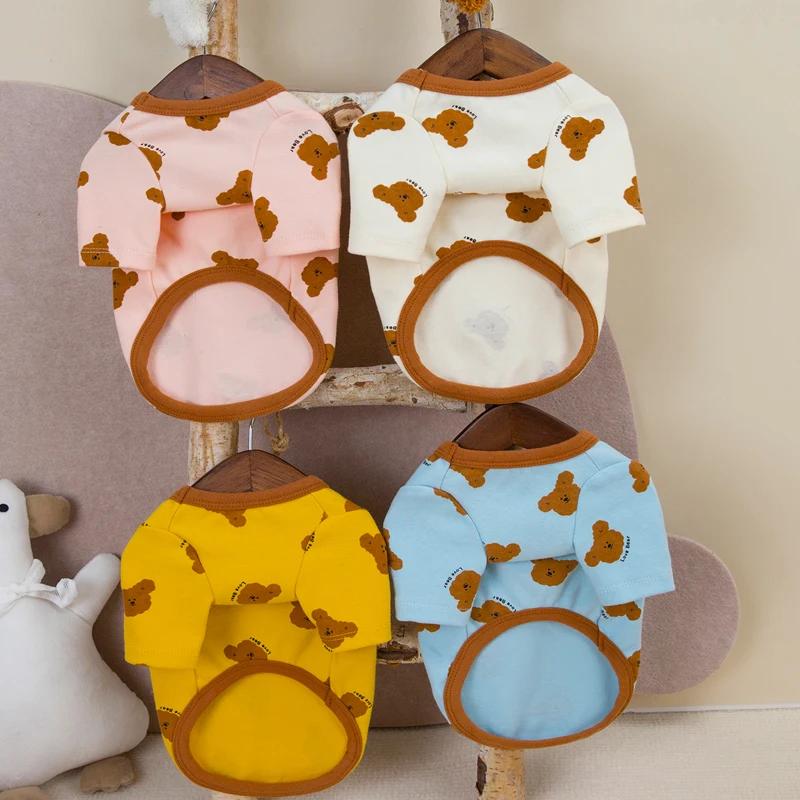 Ropa encantadora para perros, camisa con estampado de oso para perros pequeños, Bulldog Francés de York, sudadera con capucha para cachorros de gato rosa, Beige, amarillo y azul XL - imagen 2