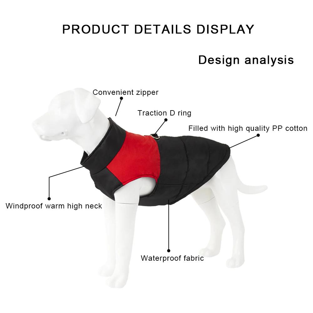Abrigo impermeable para perros, chaqueta acolchada cálida, ropa para cachorros, chaleco con anillo en D para perros pequeños, medianos y grandes - imagen 3