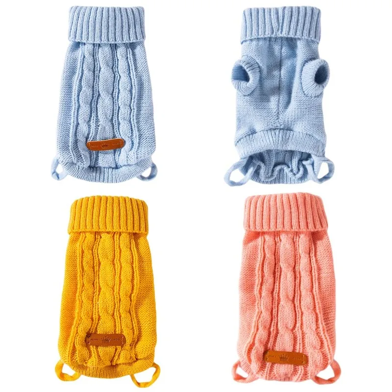 Ropa para perros a la moda, suéter clásico de punto liso para perros, suéter de invierno con cuello alto para cachorros, jerséis suaves y cálidos para gatos, suéteres para mascotas, suministros para perros