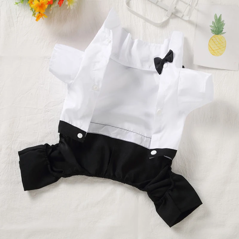 Traje de esmoquin para perro con estilo, traje de boda de Príncipe, esmoquin Formal blanco y negro con pajarita, ropa para cachorro, mono para perros pequeños - imagen 5