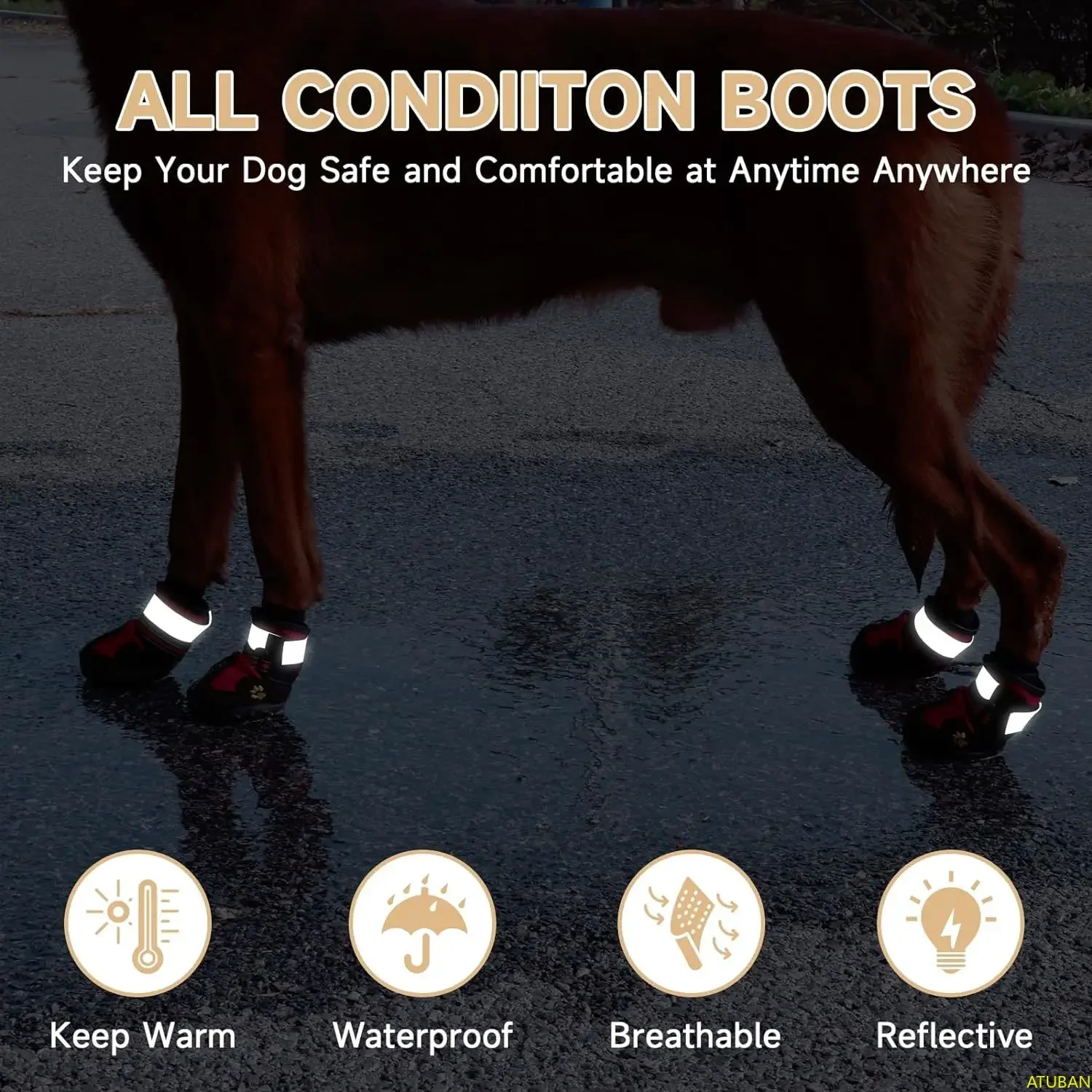 Zapatos para perros, botas impermeables para perros, correas reflectantes ajustables, protectores de patas cómodos y transpirables para terreno complejo variado - imagen 5