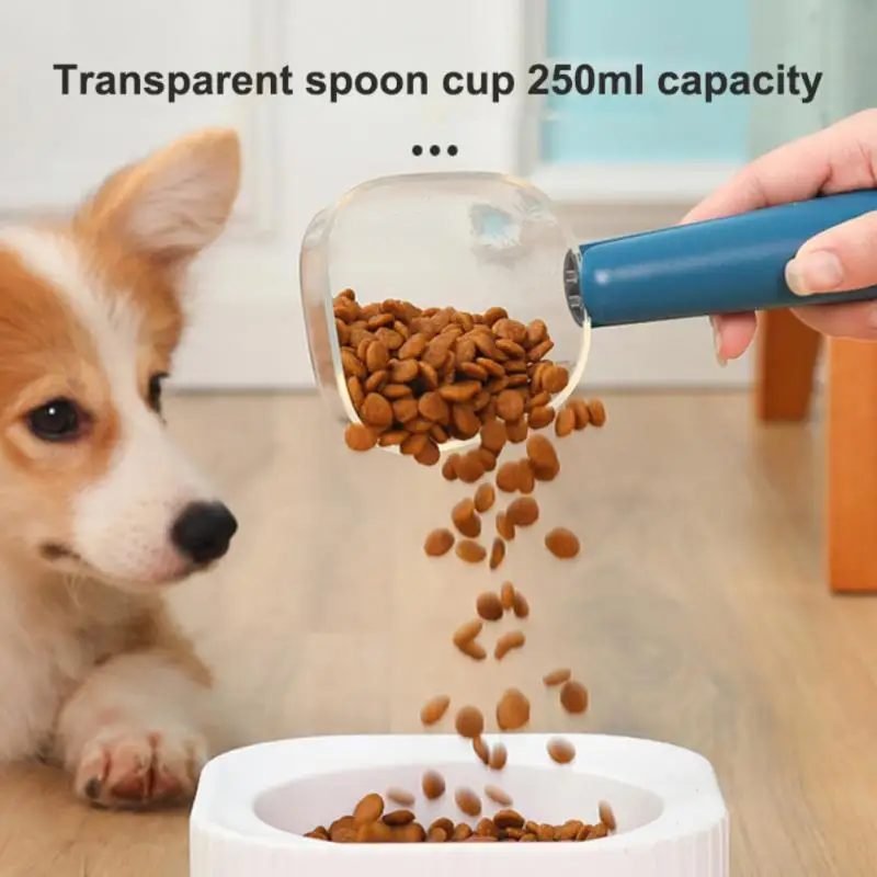 Taza de comida para mascotas para perros y gatos, tazón de alimentación, báscula de cocina, cuchara medidora, taza portátil con escala, suministros transparentes de alimentación - imagen 3