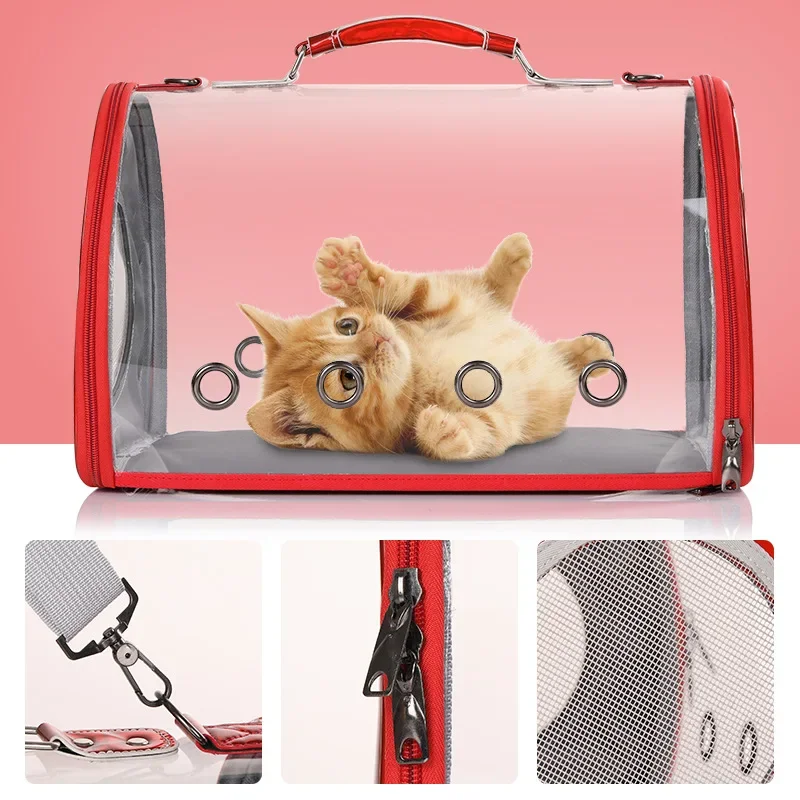 Nuevo Bolsa de transporte para mascotas transpirable porosa para exteriores, bolso para mascotas con espacio transparente, bolsas de viaje para gatos