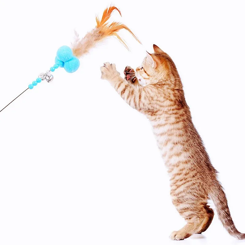 Juguete para gatos, juguetes interactivos de plumas para gatos, palo de bola de lana, juguetes para gatos, mango de alambre de acero, juguete para gatos con campana - imagen 3
