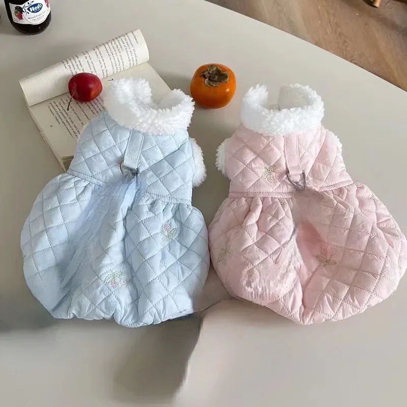 Falda de calabaza de burbuja de diamante para mascotas, chaleco de hebilla de tracción con Clip de felpa y algodón, oso de peluche, perro y gato, grueso, Otoño e Invierno - imagen 4