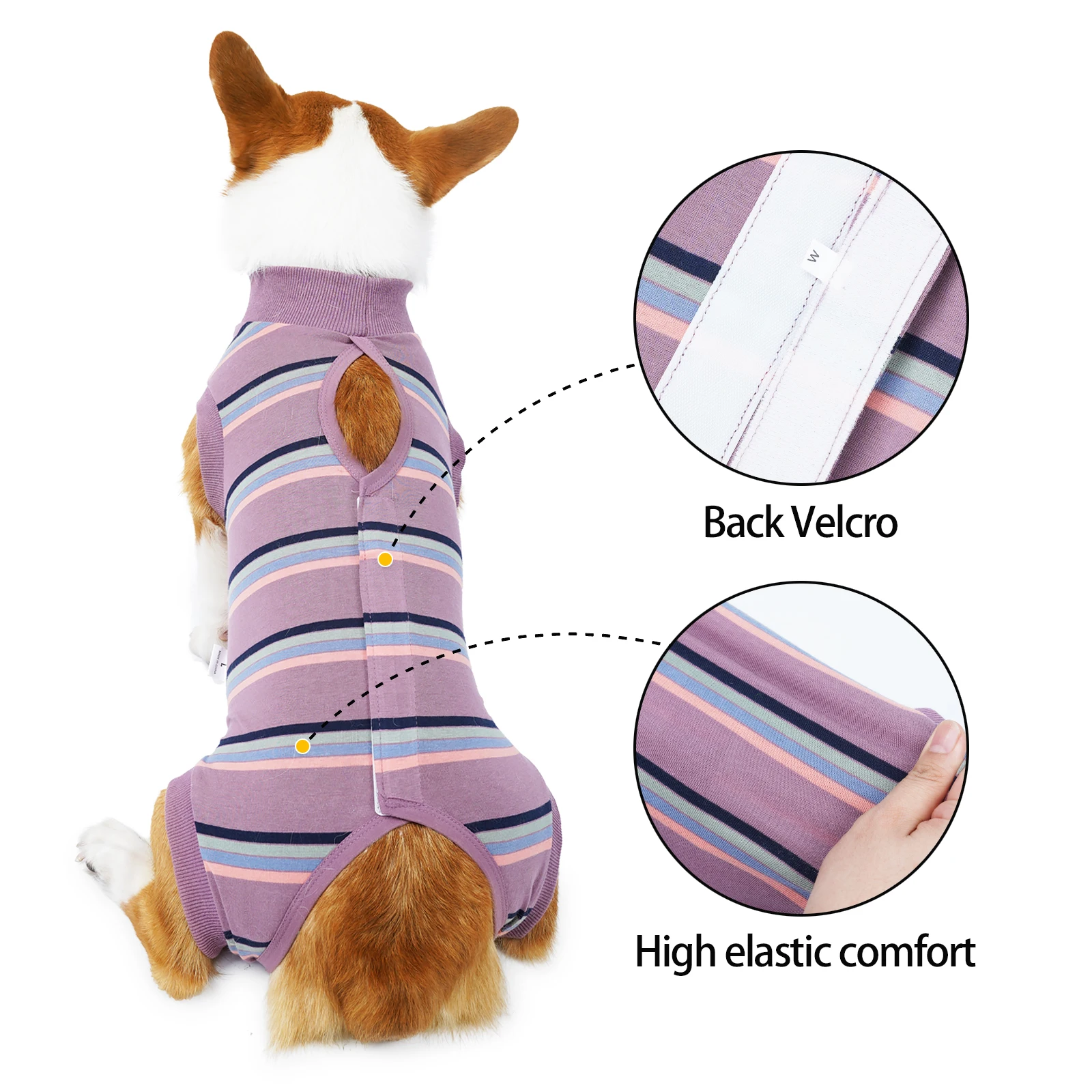 Traje de recuperación de rayas para perros después de la cirugía, camisa profesional de recuperación de mascotas, vendas para heridas abdominales, almohadillas para pañales disponibles - imagen 4