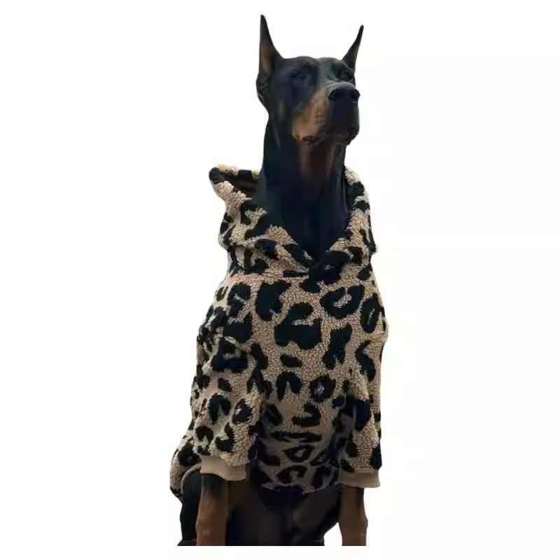 Sudadera con capucha de leopardo a la moda para perros grandes, chaqueta cálida de lana para perros, abrigos Doberman para perros grandes, ropa para perros - imagen 5