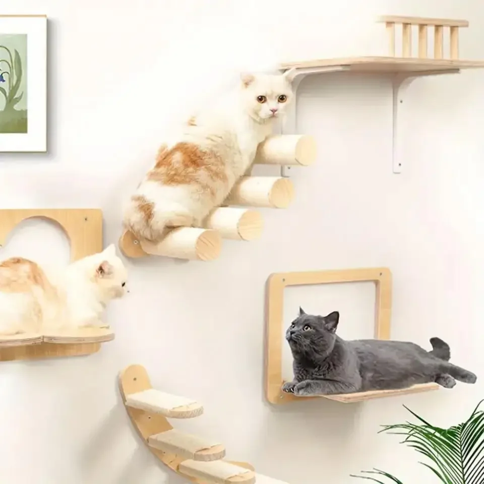 Árbol para gatos, marco de escalada para mascotas, nido para gatos montado en la pared, poste rascador para gatos de Sisal, plataforma para saltar de nubes, madera ecológica - imagen 5