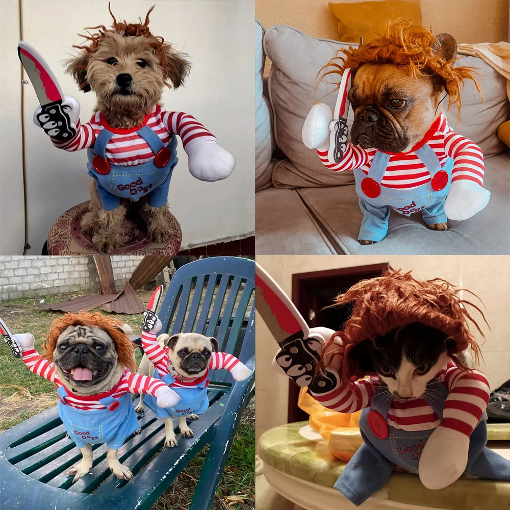 Ropa divertida para perros con sombrero, disfraz de Halloween para perros pequeños y grandes, trajes de Cosplay para cachorros, mono, regalos de fiesta - imagen 5