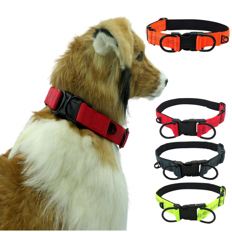 Collar reflectante para perros, duradero, fuerte, doble anillo en D, hebilla de seguridad para cachorros grandes y medianos, Collar de entrenamiento para perros pastor alemán - imagen 2