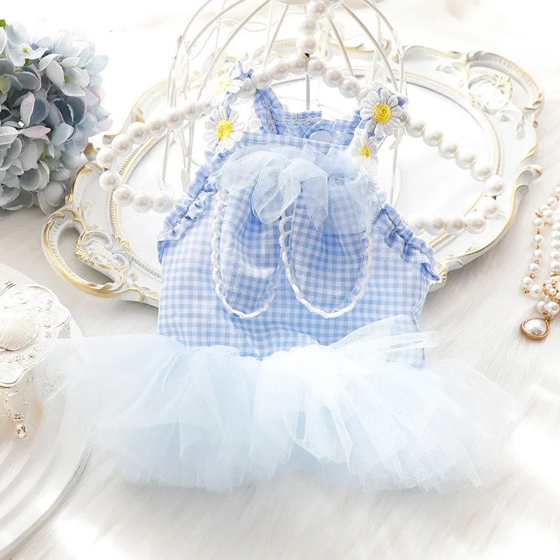 Vestido con orejas de conejo para primavera/verano para mascotas, vestido fino de princesa para gatos, vestido de hilo de encaje, camiseta sin mangas de peluche para perros pequeños, vestidos para perros pequeños - imagen 2