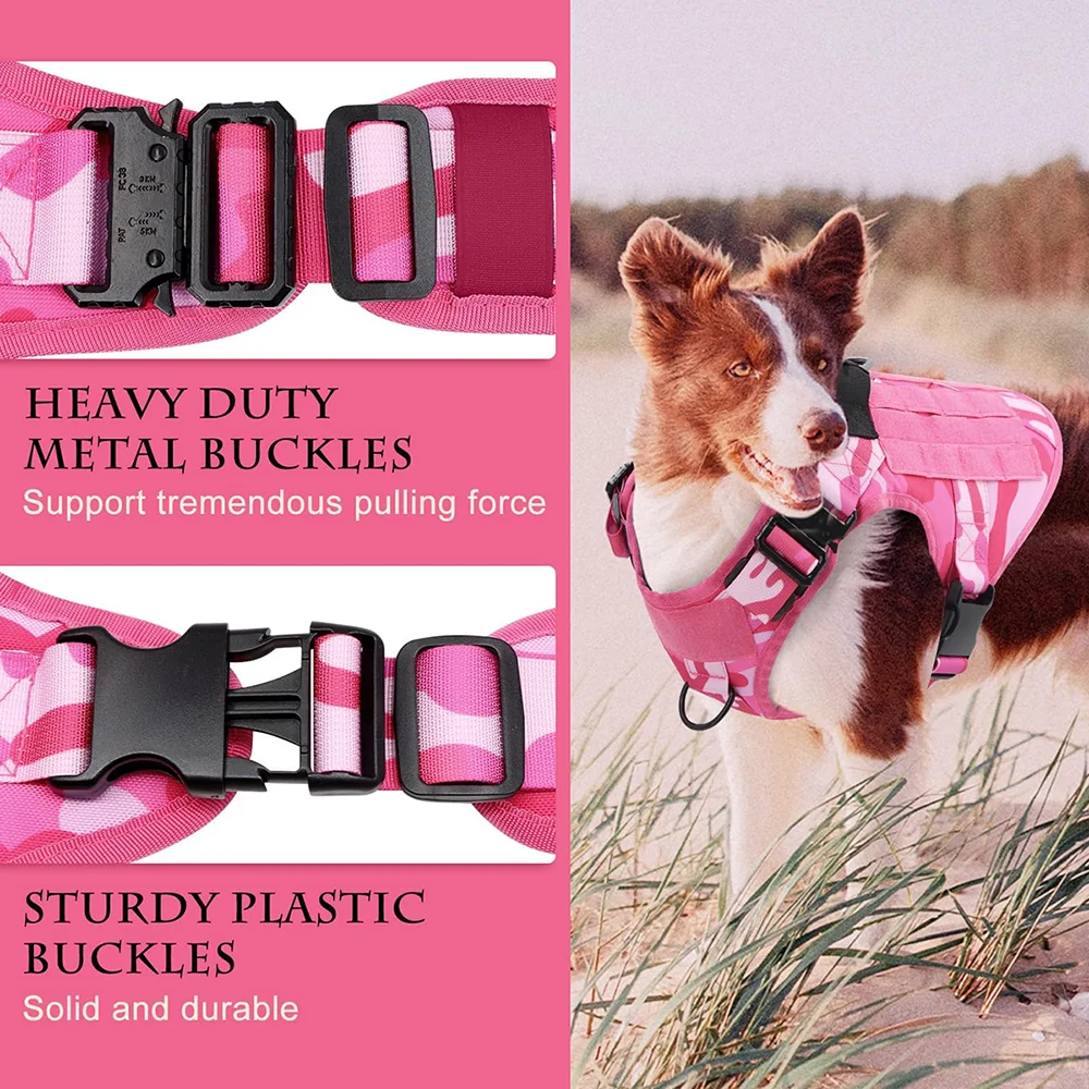 Arnés táctico rosa para perros, chaleco de servicio para perros grandes/medianos, accesorios para mascotas para entrenamiento y caminar de pastor alemán Labrador - imagen 5